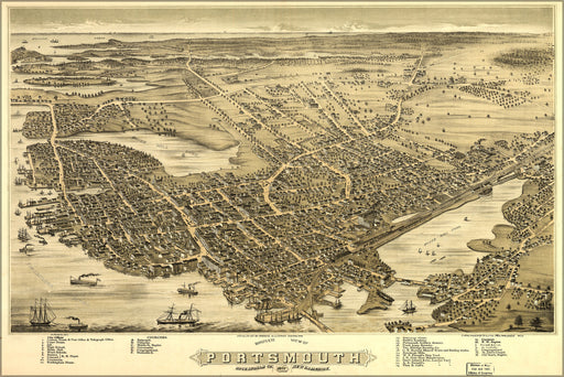 24"x36" Gallery Poster, Birdseye map of Portsmouth New Hampshire 1877