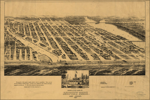 24"x36" Gallery Poster, Birdseye view map of Asbury Park, New Jersey, 1881