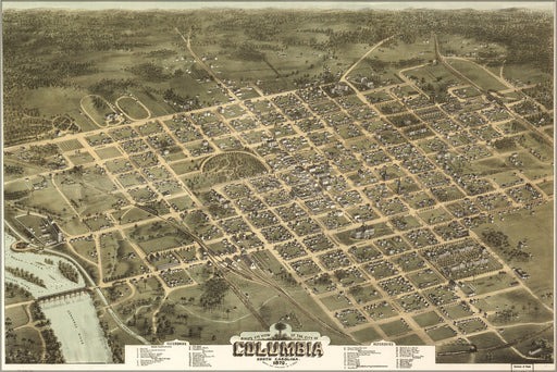24"x36" Gallery Poster, Birdseye view map of Columbia, South Carolina 1872