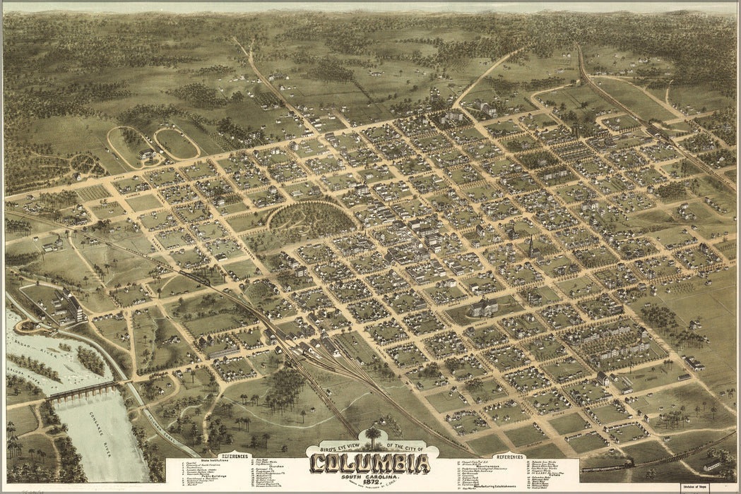 24"x36" Gallery Poster, Birdseye view map of Columbia, South Carolina 1872
