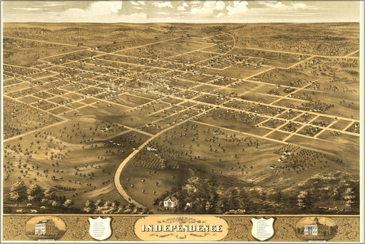 24"x36" Gallery Poster, Birdseye view map of Independence, Missouri 1868