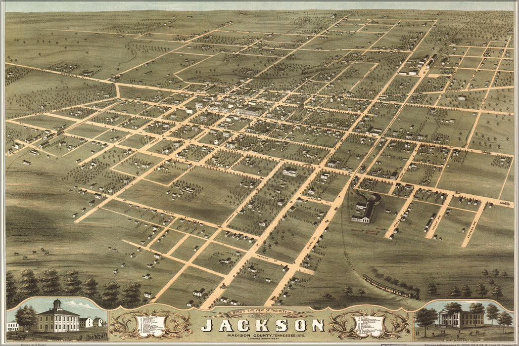 24"x36" Gallery Poster, Birdseye view map of Jackson, Tennessee 1870