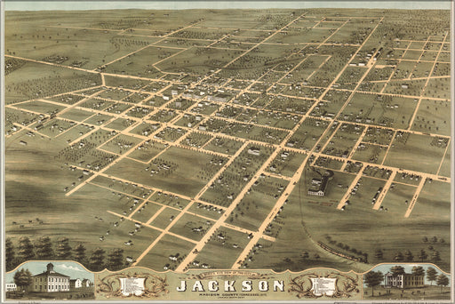 24"x36" Gallery Poster, Birdseye view map of Jackson, Tennessee 1870