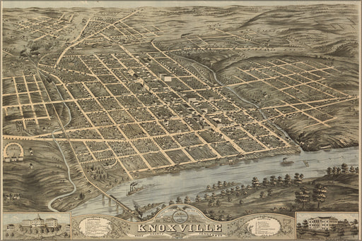 24"x36" Gallery Poster, Birdseye view map of Knoxville, Tennessee 1871