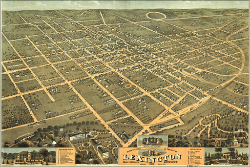 24"x36" Gallery Poster, Birdseye view map of Lexington, Kentucky 1871