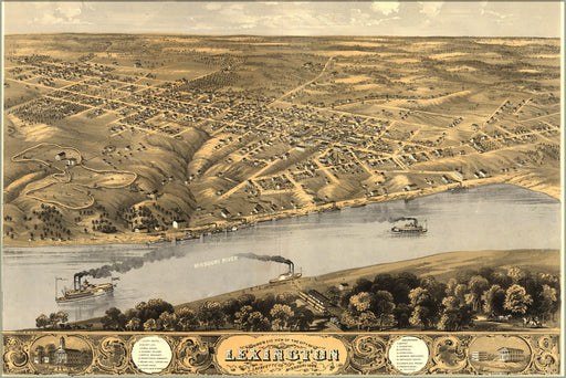 24"x36" Gallery Poster, Birdseye view map of Lexington, Missouri 1869