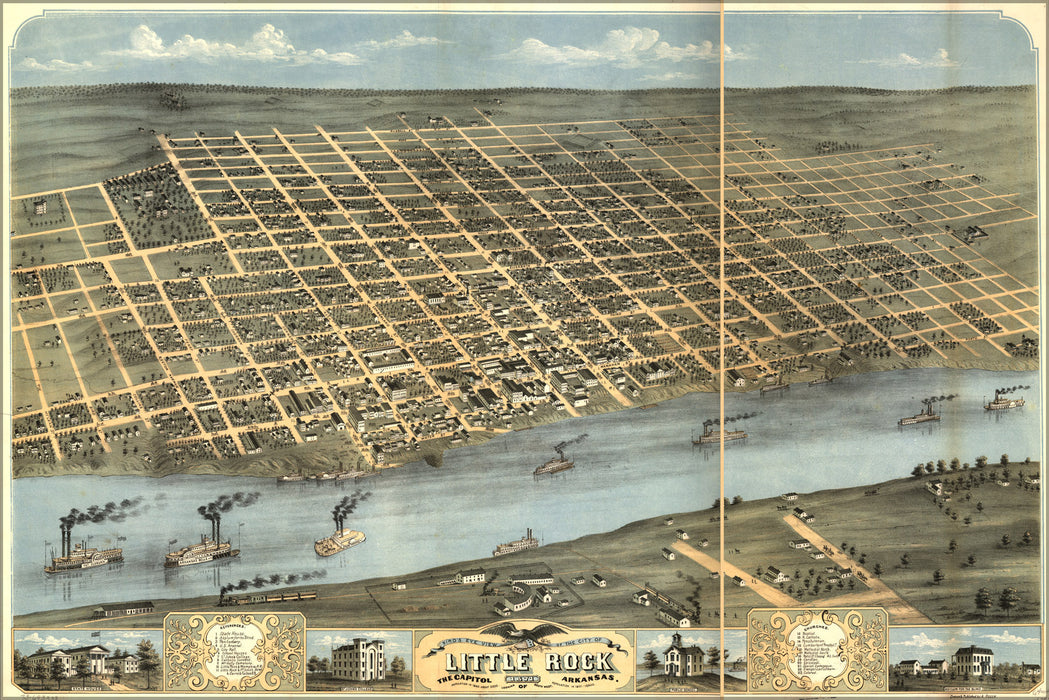 24"x36" Gallery Poster, Birdseye view map of Little Rock, Arkansas 1871