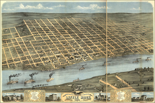 24"x36" Gallery Poster, Birdseye view map of Little Rock, Arkansas 1871