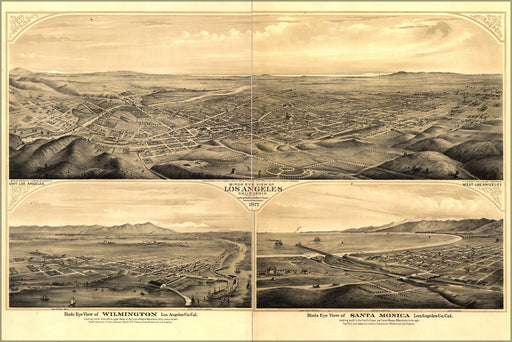 24"x36" Gallery Poster, Birdseye view map of Los Angeles, California 1877 p2