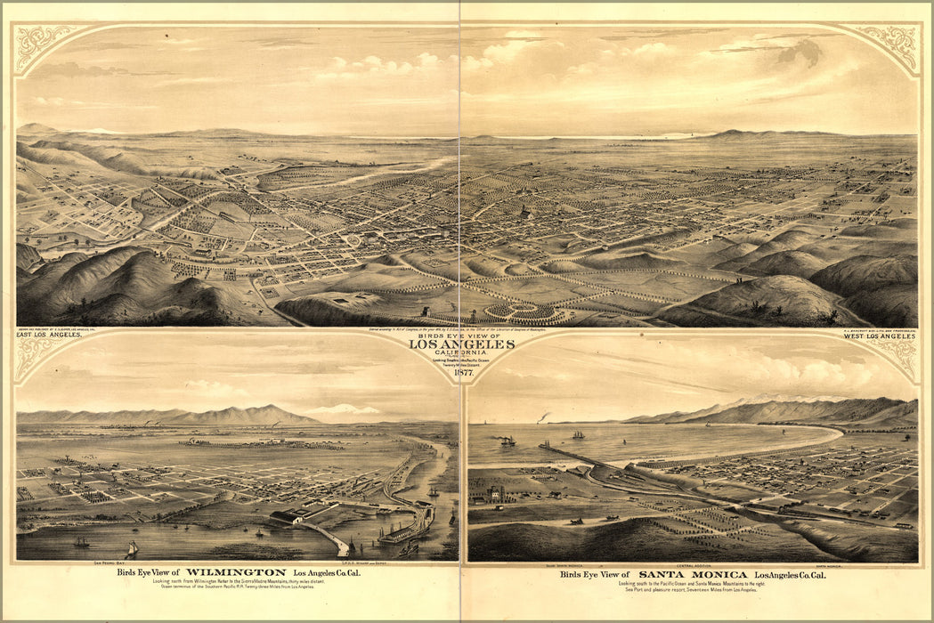 24"x36" Gallery Poster, Birdseye view map of Los Angeles, California 1877 p2