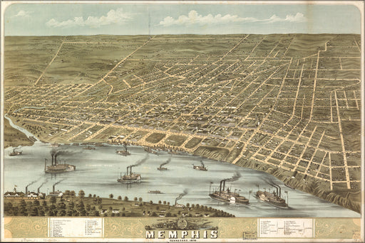 24"x36" Gallery Poster, Birdseye view map of Memphis, Tennessee 1870