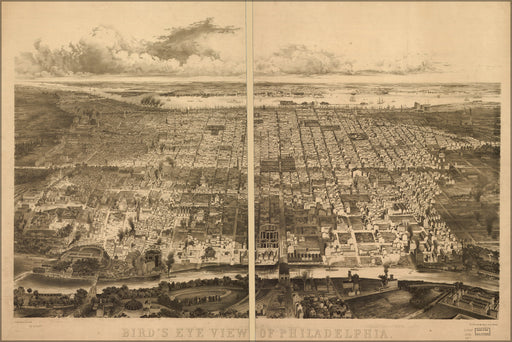 24"x36" Gallery Poster, Birdseye view map of Philadelphia 1857