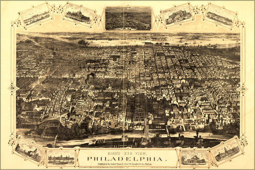 24"x36" Gallery Poster, Birdseye view map of Philadelphia 1876
