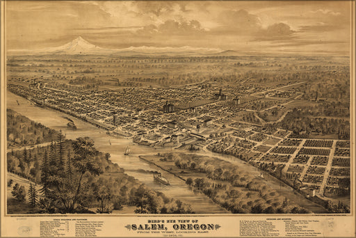 24"x36" Gallery Poster, Birdseye view map of Salem, Oregon 1876