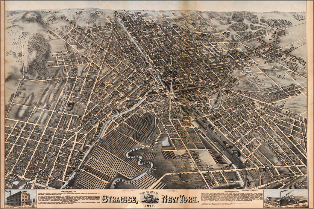 24"x36" Gallery Poster, Birdseye view of Syracuse, New York  1874