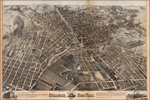 24"x36" Gallery Poster, Birdseye view of Syracuse, New York  1874