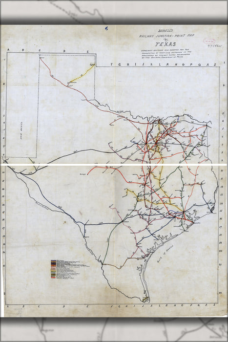 24"x36" Gallery Poster, Bissell's railroad junction point map of Texas 1891
