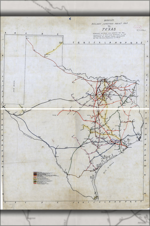 24"x36" Gallery Poster, Bissell's railroad junction point map of Texas 1891
