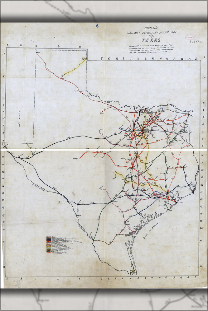 24"x36" Gallery Poster, Bissell's railroad junction point map of Texas 1891