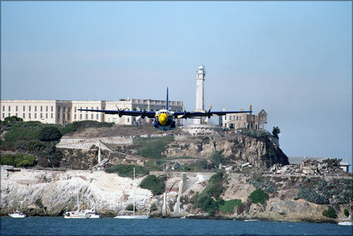 24"x36" Gallery Poster, Blue Angels, C-130 Hercules transport aircraft, Fat Albert, performs in front of San Francisco's Alcatraz Island