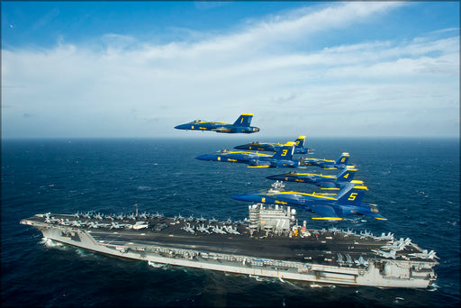 24"x36" Gallery Poster, Blue Angels over aircraft carrier USS George H.W. Bush (CVN 77)