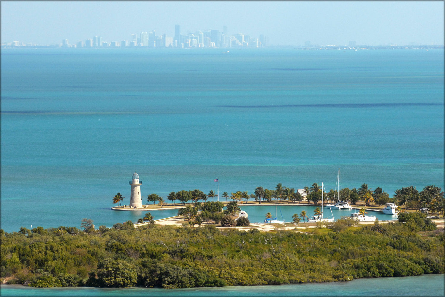 24"x36" Gallery Poster, Boca Chita Key and the Miami skyline in Biscayne National Park, Florida