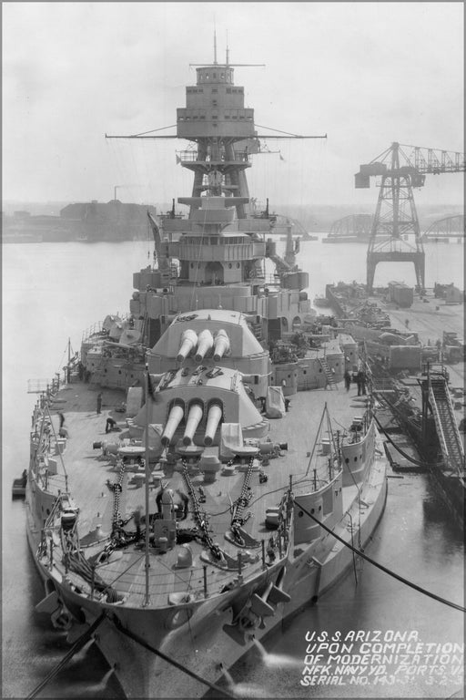 24"x36" Gallery Poster, Bow view of the USS Arizona March 1931 following modernization