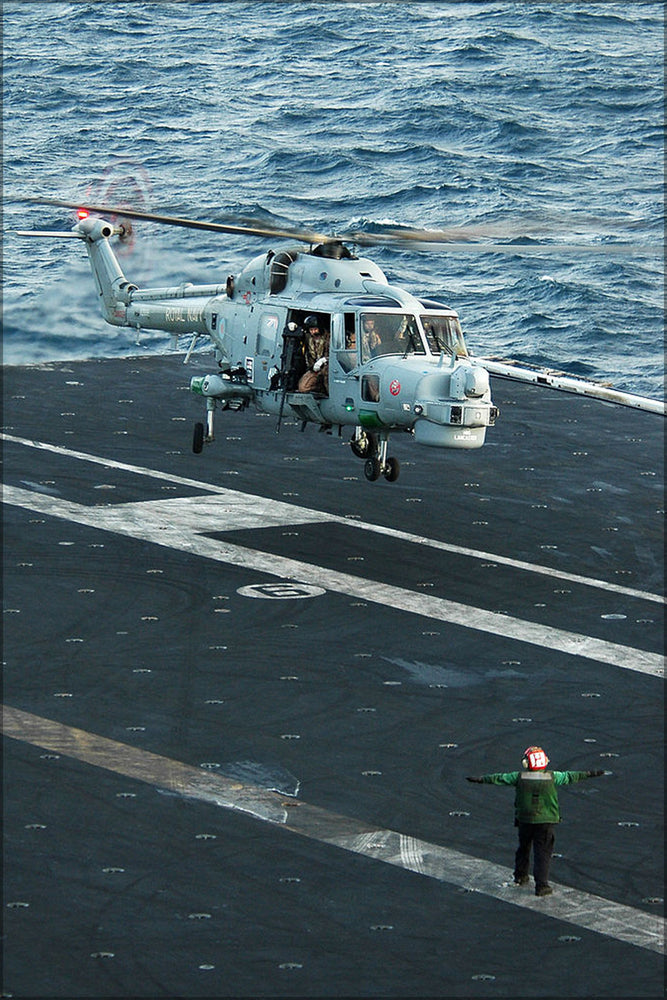 24"x36" Gallery Poster, British Royal Navy HMA.8 Super Lynx helicopter uSS Nimitz (CVN 68)