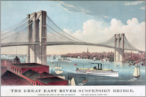 24"x36" Gallery Poster, Brooklyn Bridge in the City of New York currier & ives 1883