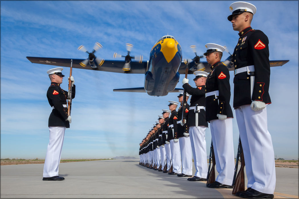 24"x36" Gallery Poster, C-130T Hercules Blue Angels marine corp Silent Drill Platoon
