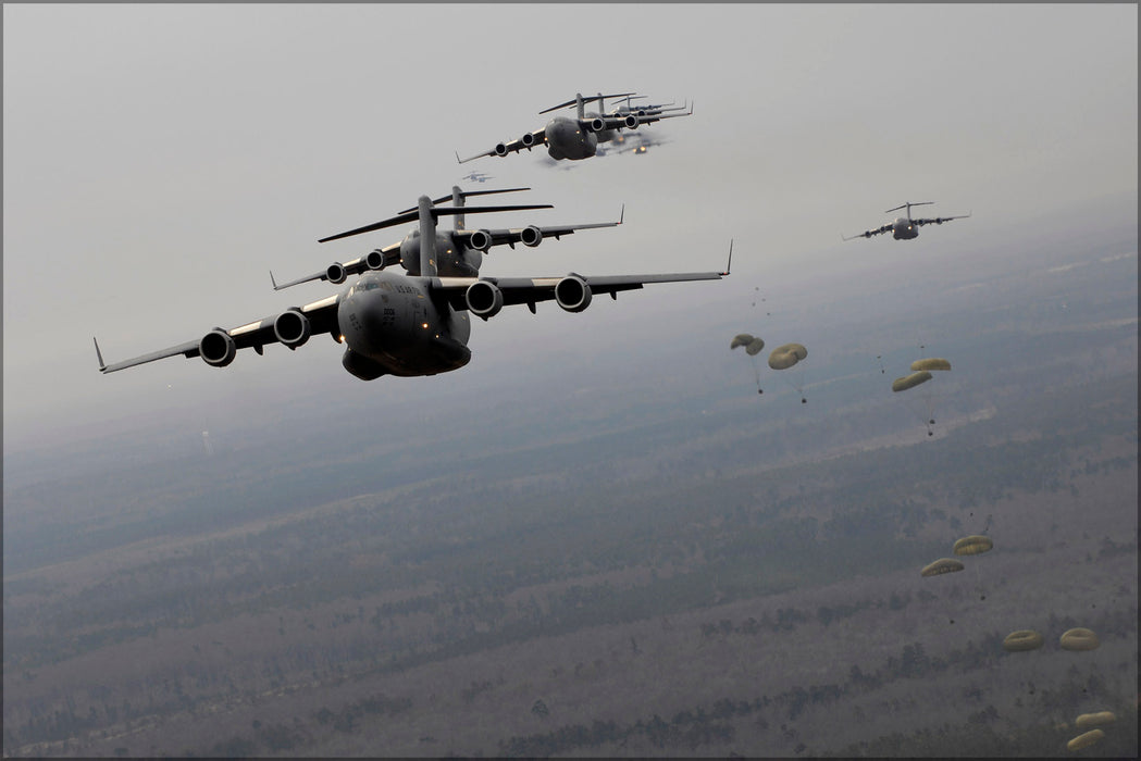 24"x36" Gallery Poster, C-17 Globemaster III large formation exercise Charleston, S.C