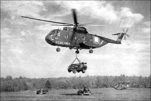 24"x36" Gallery Poster, CH-3C lifts jeep during Gold Fire I 1964