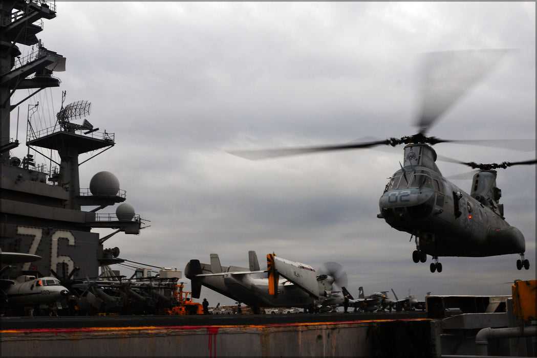 24"x36" Gallery Poster, CH-46E ch-46 Sea Knight helicopter, uss ronald reagan (cvn-76)