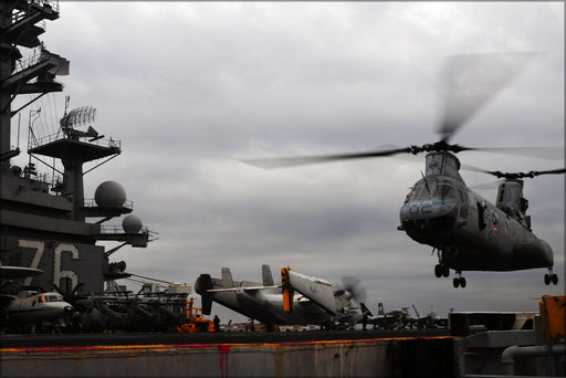 24"x36" Gallery Poster, CH-46E ch-46 Sea Knight helicopter, uss ronald reagan (cvn-76)