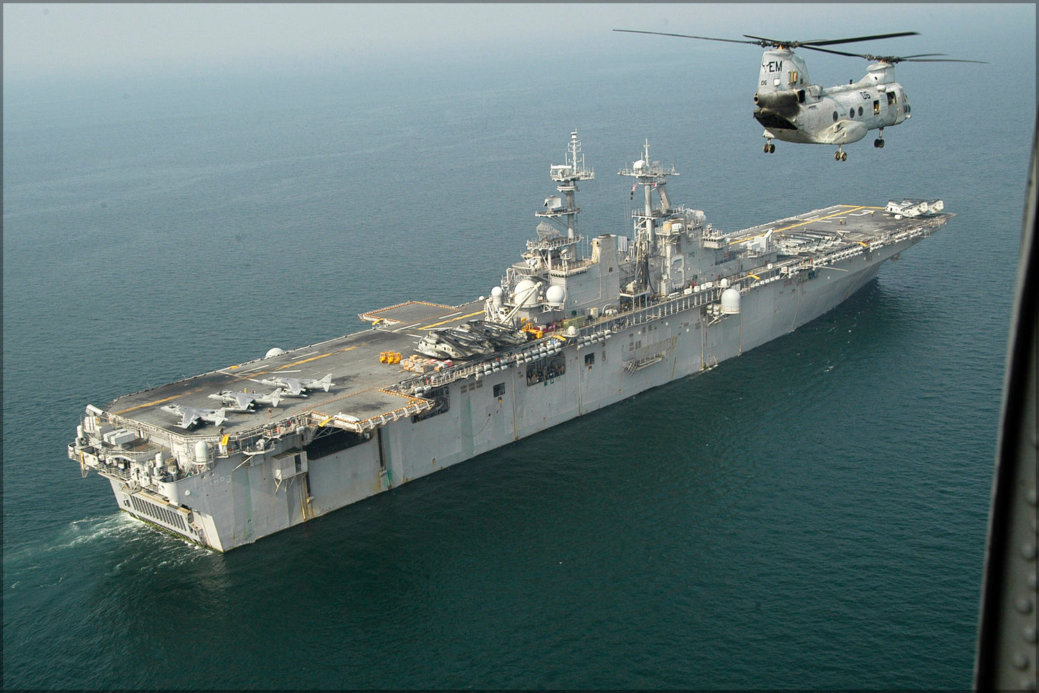 24"x36" Gallery Poster, CH-46 E Sea Knight & amphibious assault ship USS Kearsarge (LHD 3)
