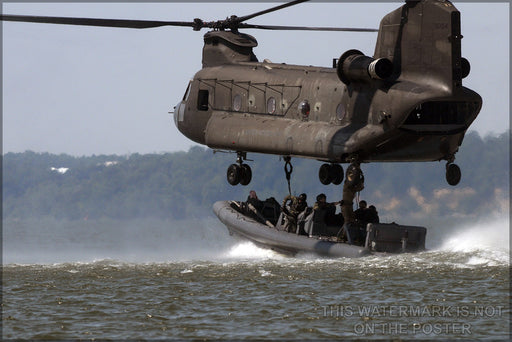 24"x36" Gallery Poster, CH-47 chinook navy special warfare in a training exercise with US Navy Special Warfare, in July 2008
