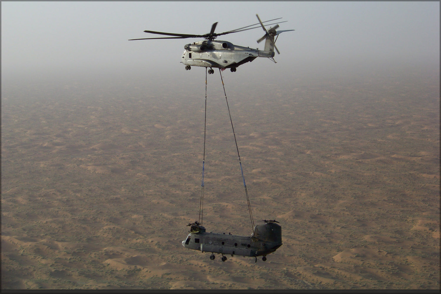24"x36" Gallery Poster, CH-53E Super Stallion helicopter transports CH-47 Chinook