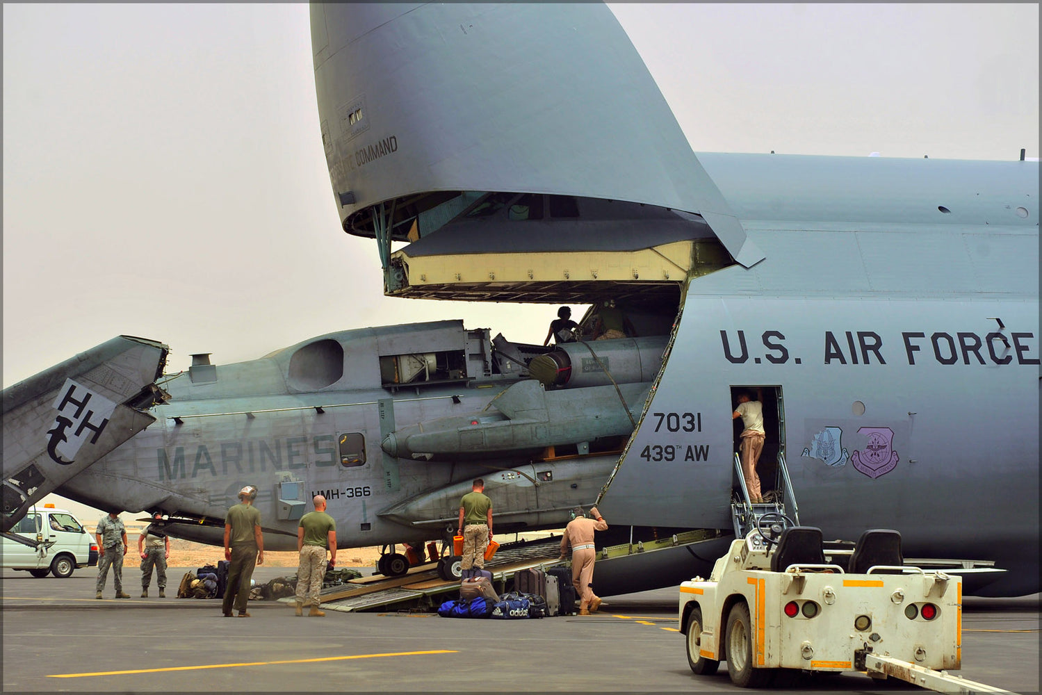 24"x36" Gallery Poster, CH-53E Super Stallion helicopter unloaded from C-5B galaxy