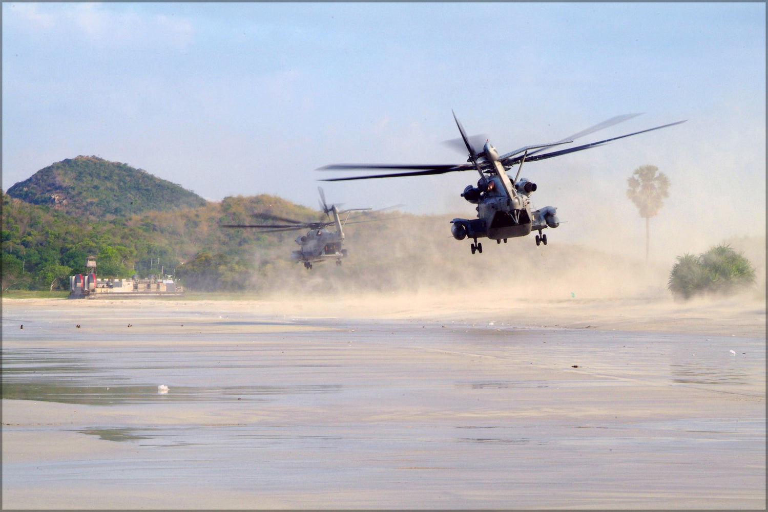 24"x36" Gallery Poster, CH-53E Super Stallion helicopters land on the beach in Thailand