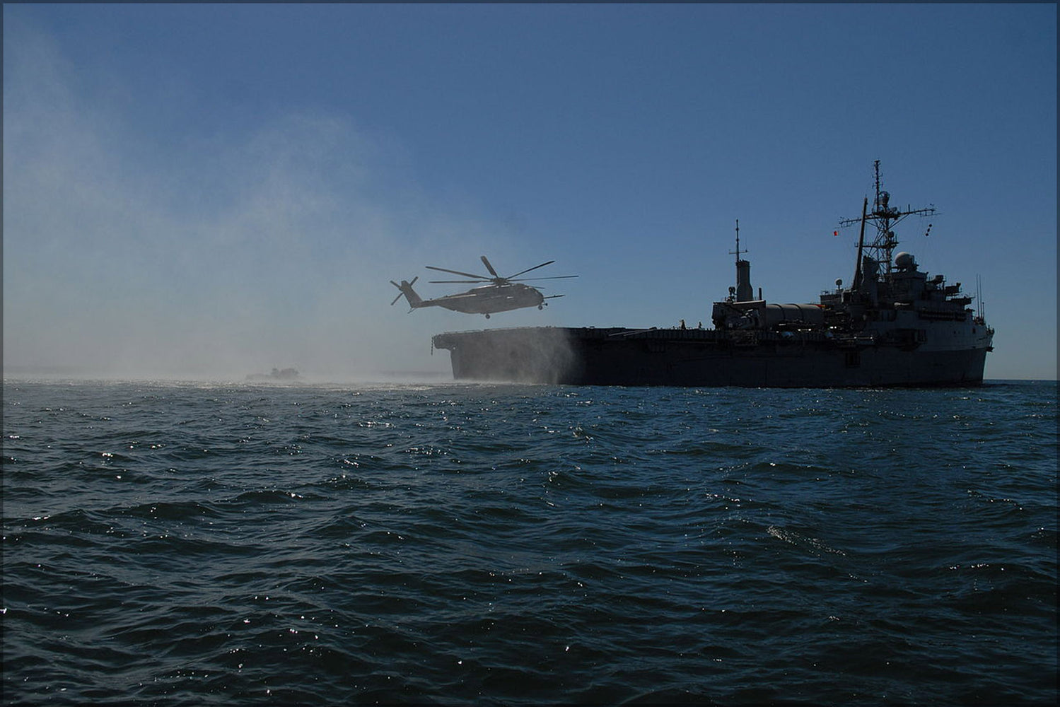 24"x36" Gallery Poster, CH-53 Sea Stallion helicopter lands on uSS Dubuque (LPD 8)