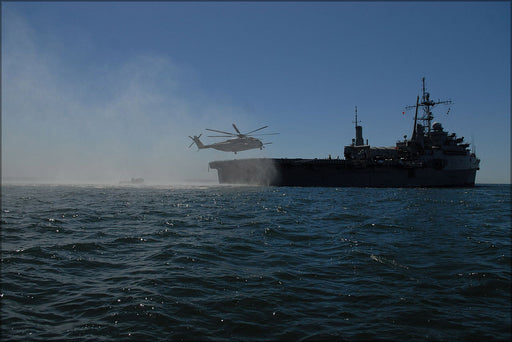 24"x36" Gallery Poster, CH-53 Sea Stallion helicopter lands on uSS Dubuque (LPD 8)