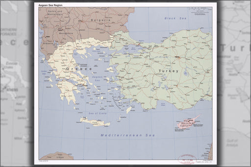 24"x36" Gallery Poster, CIA Map of Aegean Sea region greece & Turkey 2006