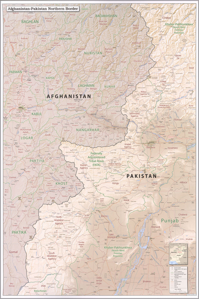 24"x36" Gallery Poster, CIA Map of Afghanistan Pakistan  northern border 2010