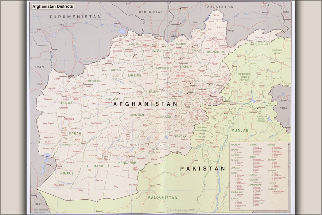 24"x36" Gallery Poster, CIA Map of Afghanistan districts 2003
