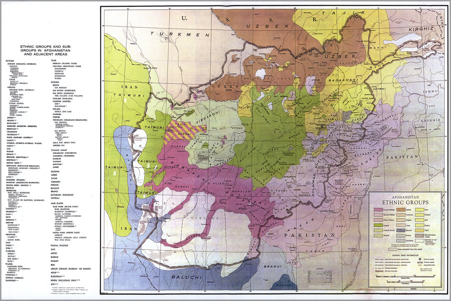 24"x36" Gallery Poster, CIA Map of Afghanistan ethnic groups 2005