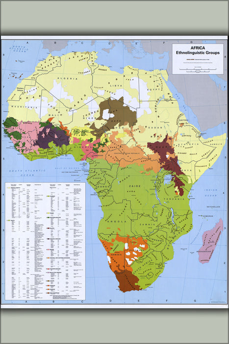 24"x36" Gallery Poster, CIA Map of Africa, ethnolinguistic groups 1996