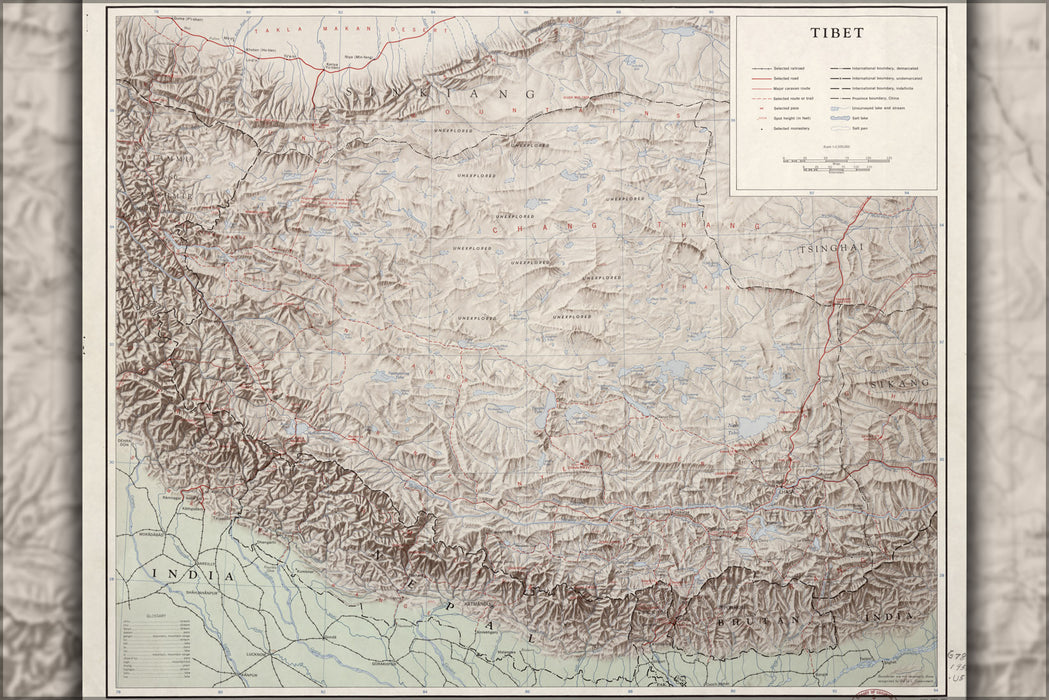 24"x36" Gallery Poster, CIA Map of Tibet, 1955
