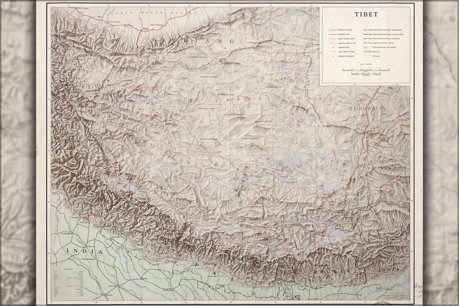 24"x36" Gallery Poster, CIA Map of Tibet, 1955