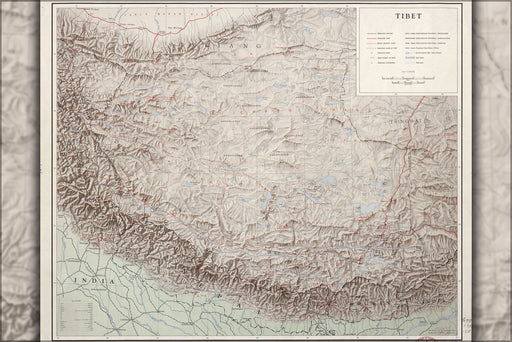 24"x36" Gallery Poster, CIA Map of Tibet, 1955