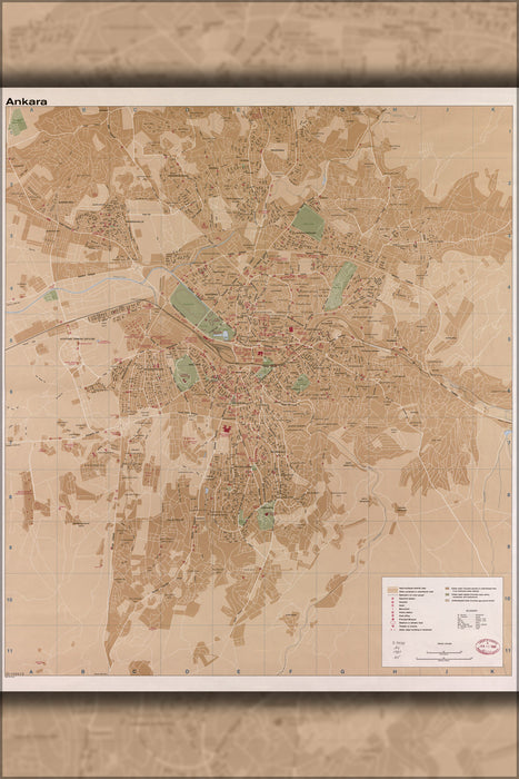 24"x36" Gallery Poster, CIA map of Ankara turkey 1981